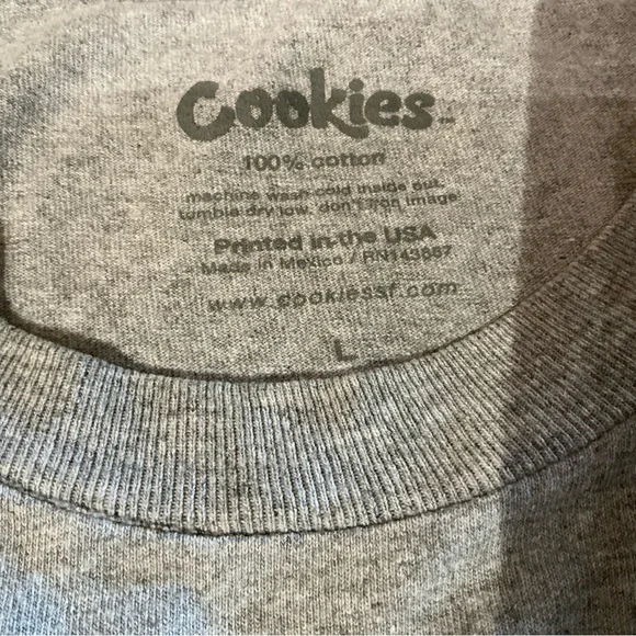 Vintage 90s Cookies Tee Graphic Logo Short Sleeve Crewneck Cotton T-Shirt Gray L - Picture 12 of 12